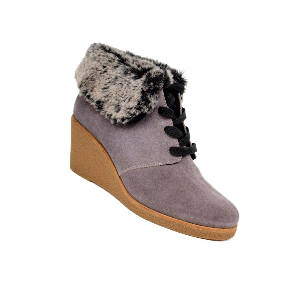 Cole Haan Coralie Wedge Bootie Waterproof Nubuck Boot Faux Fur Collar, Size 9